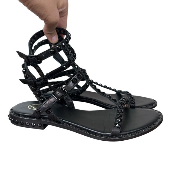 Ash StuddedLeather Sandals Womens Size 39 US 9 Embellished Black Gladiator Shoes - Picture 2 of 6